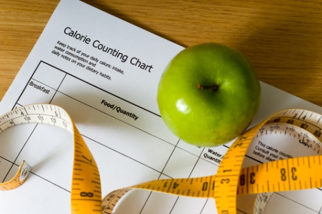 Calorie-counting-chart-green-apple-and-tape-measure-items-for-a-diet-1